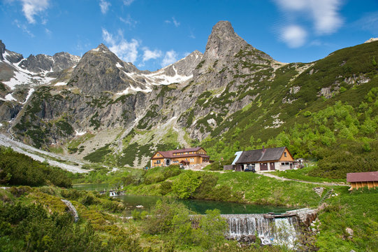 Mountain chalet. Chata pri Zelenom plese in High Tatra Mountains, Slovakia.Mountains in summer.