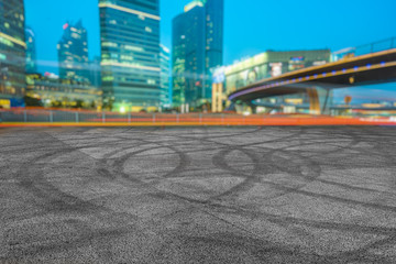 light trails at downtown district,shanghai china.
