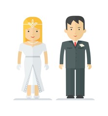 Happy young newlywed couple. Family and harmonious relationship. Objects isolated on white background. Flat cartoon vector illustration.