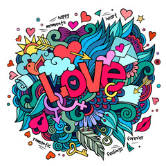Love hand lettering and doodles elements