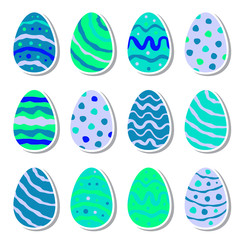 Set of twelve easter eggs isolated on white