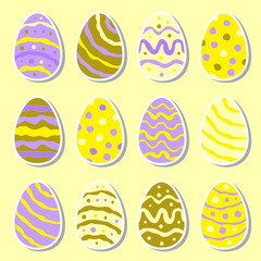 Set of twelve easter eggs isolated on white
