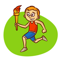 Sport. Athlete running with Olympic flame