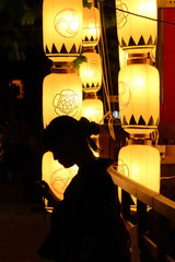 Silhouette of Kimono girl at Gion festival, Kyoto Japan.