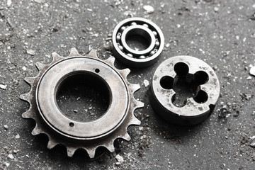 gear and bearing and the tool for tapping, steel, old