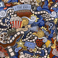 Cartoon doodles cinema seamless pattern