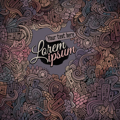 Abstract vector decorative doodles city background.