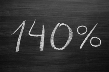 140 percent header written with a chalk on the blackboard