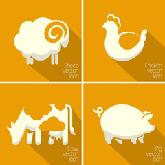 Farm animals icon. Sheep, cow, pig, chicken icons