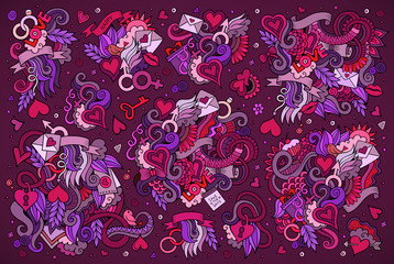 Naklejka premium Colorful vector hand drawn doodles cartoon set of Love