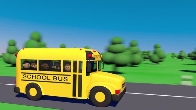 School bus goes to school. The bus carries children to school.