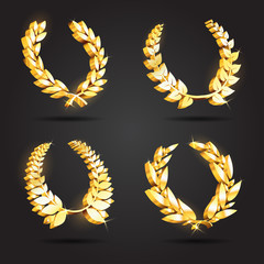 Set of gold award laurel wreaths