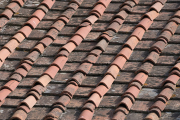 old Roof Pans on a House in Florence, Italian