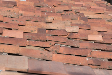 old Roof Pans on a House in Florence, Italian