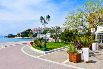 Main square on the Skiathos island in Greece