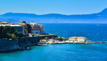 Corfu Town panoramic view from the old citadel venetian fortress