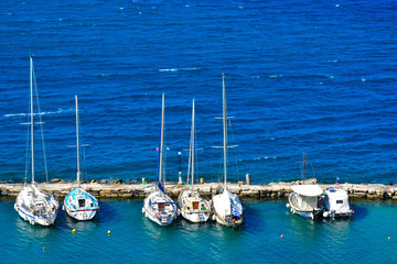 Boats and Yachts in Corfu Town Kerkyra Greece.