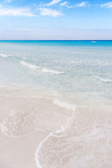 Fototapeta na wymiar Soft wave of Caribbean sea on sandy Varadero beach. Summer peaceful background.