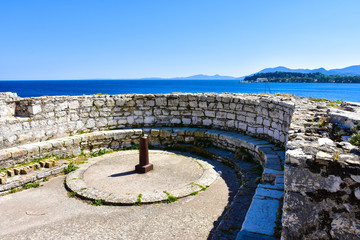 The old city walls of Corfu (Kerykra) town in Greece. Top destin