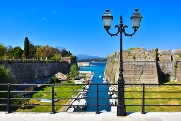 Grand Canal Corfu old fortress dating back to the Veneto (Venetian) period, on the island of Kerkyra, Greece.