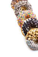 various donuts on white background