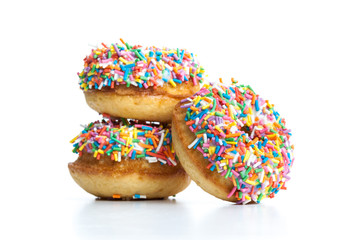 various donuts on white background