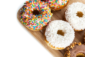 Donuts on wood plate