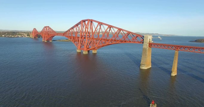 Aerial: Forth Rail Bridge in Queensferry, Edinburgh, Scotland