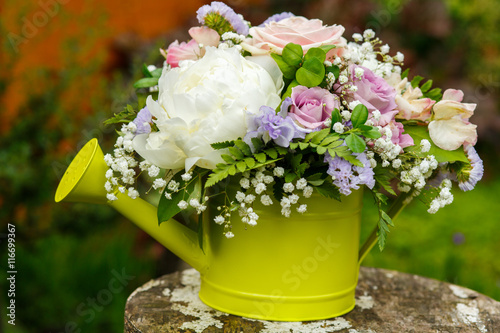 White Peony Vintage Purple Rose Sweet Pea Gypsophila Flowers White Peony Vintage Purple Rose Sweet Pea Gypsophila Flowers Arrangement In A Green