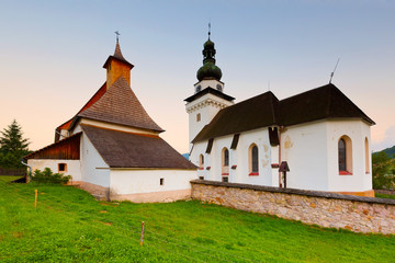 Fototapeta na wymiar Church in a village of Banska Bela near Banska Stiavnica, Slovakia.