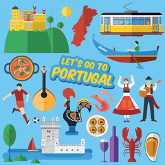 Flat design, Portuguese landmarks and icons