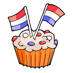 Foto auf Leinwand Feest in Nederland - cupcake met vlaggetjes © emieldelange