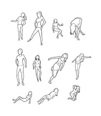 Mensen - lijntekening en omtrek van figuren