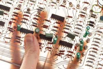 human hand  with electric circuit