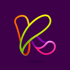 K letter logo formed by glowing neon line.