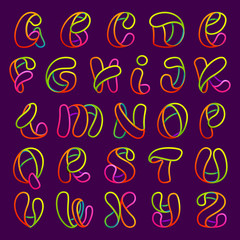 Glowing neon line letters set.
