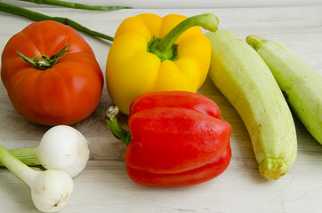Fototapeta na wymiar Bell pepper, Tomato, onion and zucchini