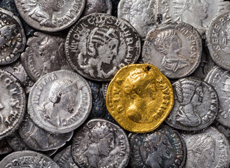 Coins of the Roman Empire, gold and silver.