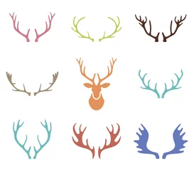 Foto op Plexiglas Set of hand drawn deer horns on the white background. © nadia1992