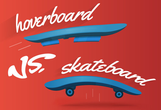 Skateboard and hoverboard race, concept vector illustration