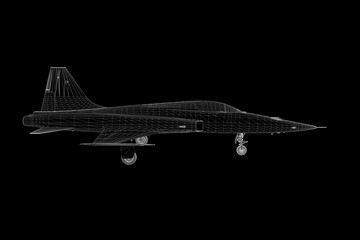 Airplane in Hologram Wireframe Style. Nice 3D Rendering
