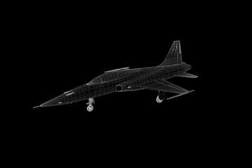 Fototapeta na wymiar Airplane in Hologram Wireframe Style. Nice 3D Rendering 