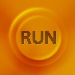 Orange button with run sign, energy vector illustration