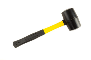 Yellow and black rubber hammer isolated on a white background. Tools series.