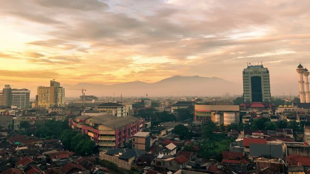 Aerial view Dawn in the city of Bandung. 4K Timelapse - Bandung, West Java, Indonesia, June 2016.