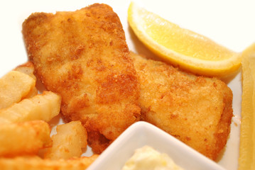 Fish and Chips with Lemon Wedges