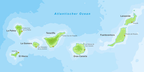 Kanarische Inseln - Landkarte - obrazy, fototapety, plakaty