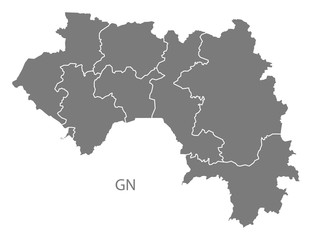 Fototapeta na wymiar Guinea regions Map grey