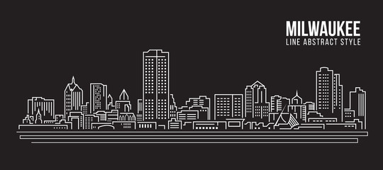 Cityscape Building Line art Vector Illustration design - Milwaukee city - obrazy, fototapety, plakaty