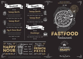 Restaurant fast food cafe menu template flyer vintage design vector illustration